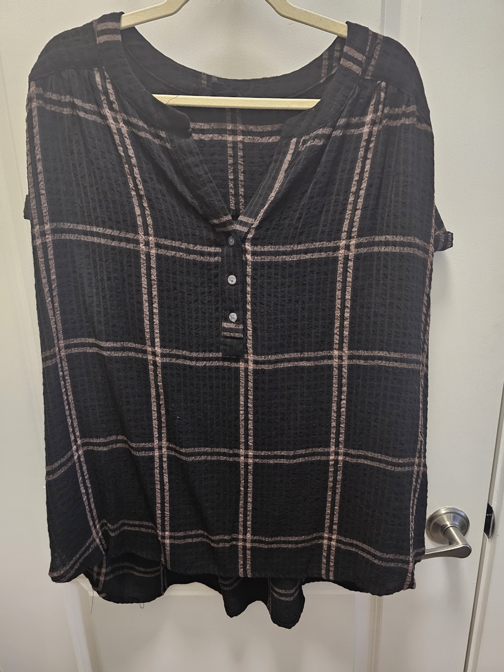 Jane and Delancey Black Top with Pink Windowpane Plaid